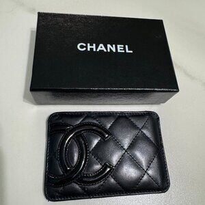 Auth CHANEL Ligne Cambon Lambskin Card Case - Black/Neon Pink - 2011 Box Set